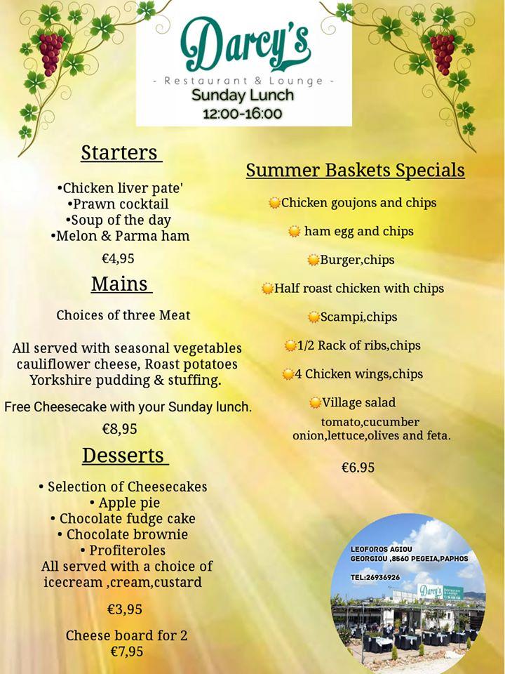 Menu at Darcy’s Restaurant & Lounge, Peyia, St. Avenue