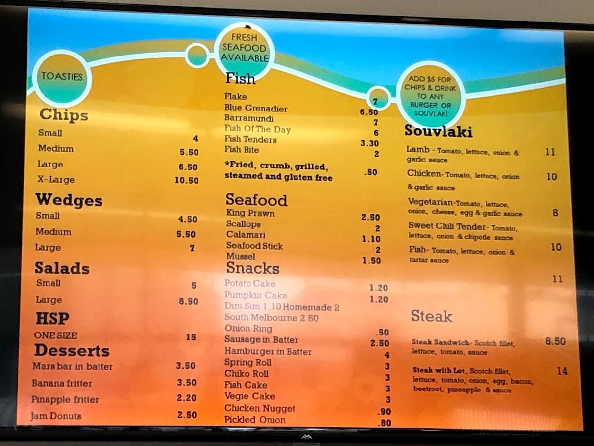 Menu at Yabbies Fish & Chips & burger bar, Mornington