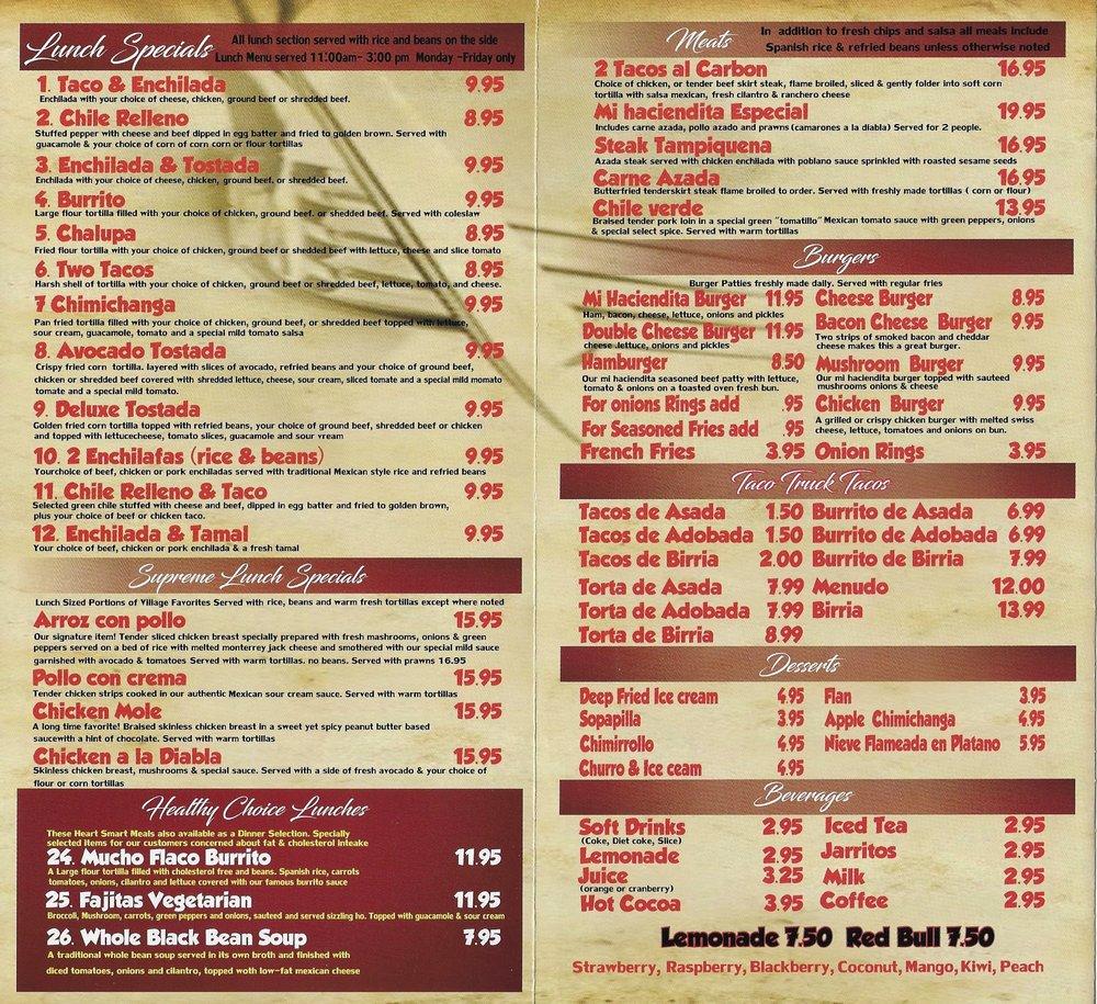 Menu at Mi Haciendita restaurant, Mabton