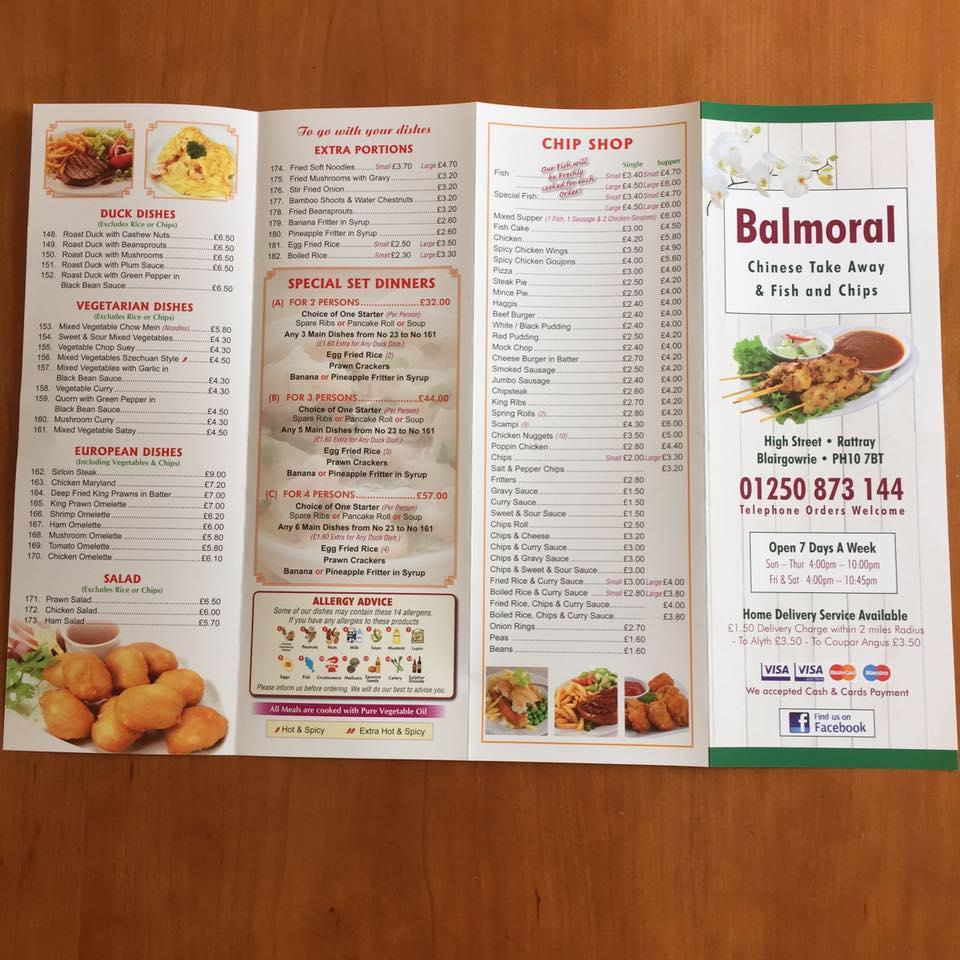 Menu at Balmoral Fish & Chip Bar, Blairgowrie