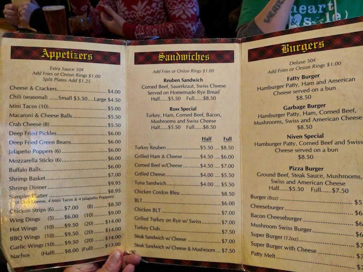 Menu at Scottish Inn pub & bar, Saginaw