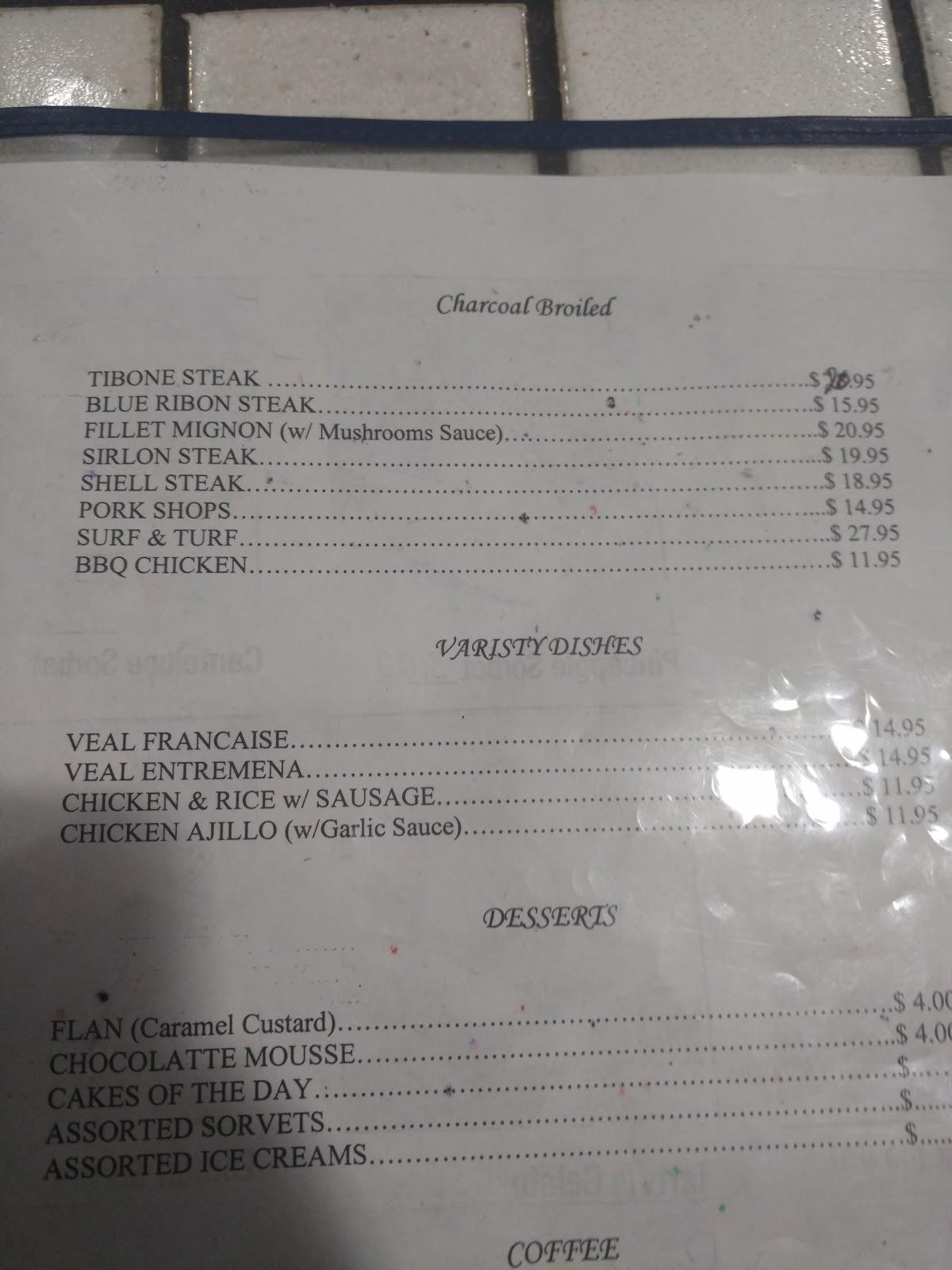 Menu at Hollywood Blue Ribbon Restaurant, Hillside
