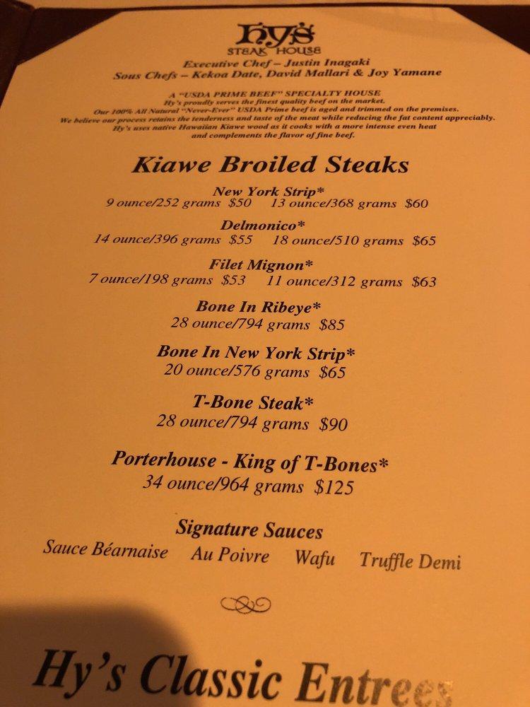 Menu at Hy's Steak House steakhouse, Honolulu