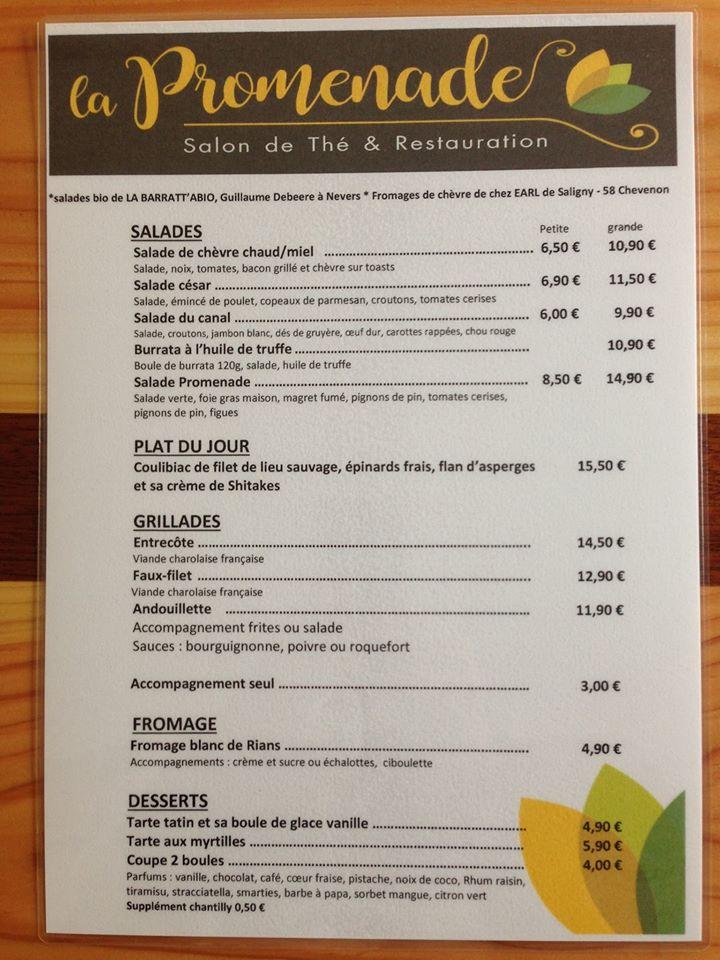 Menu au LA PROMENADE restaurant, SermoisesurLoire, RD 13 La Levée