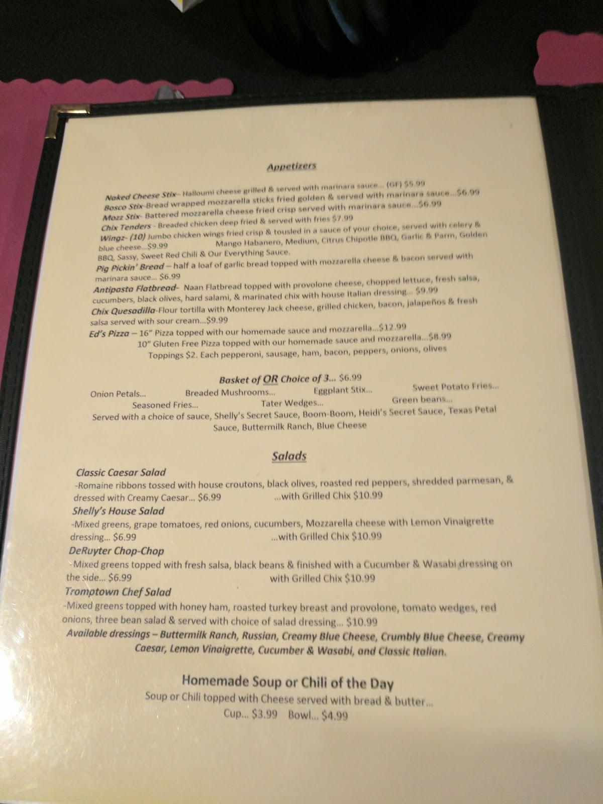 Menu at Shelly's pub & bar, DeRuyter