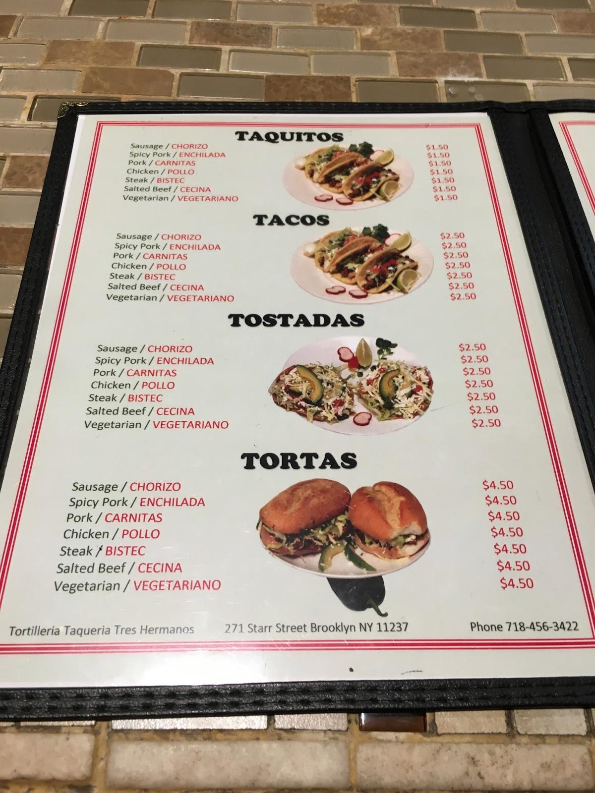 Menu at Tortilleria Mexicana Los Hermanos restaurant, New York City