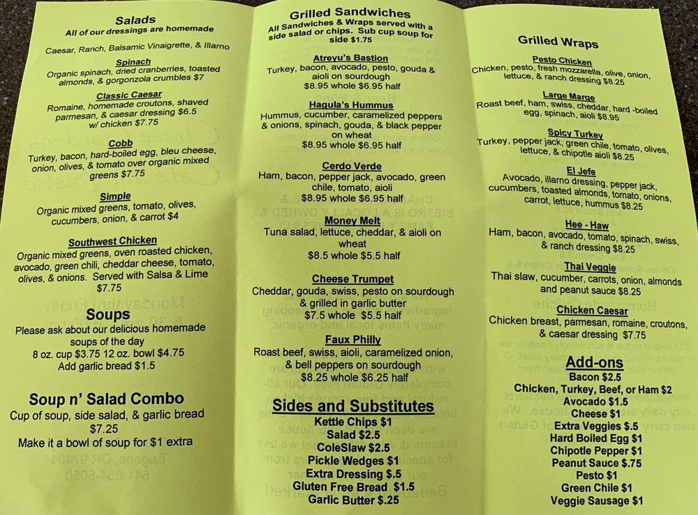 Menu at Chase Gardens Cafe & Bistro, Eugene