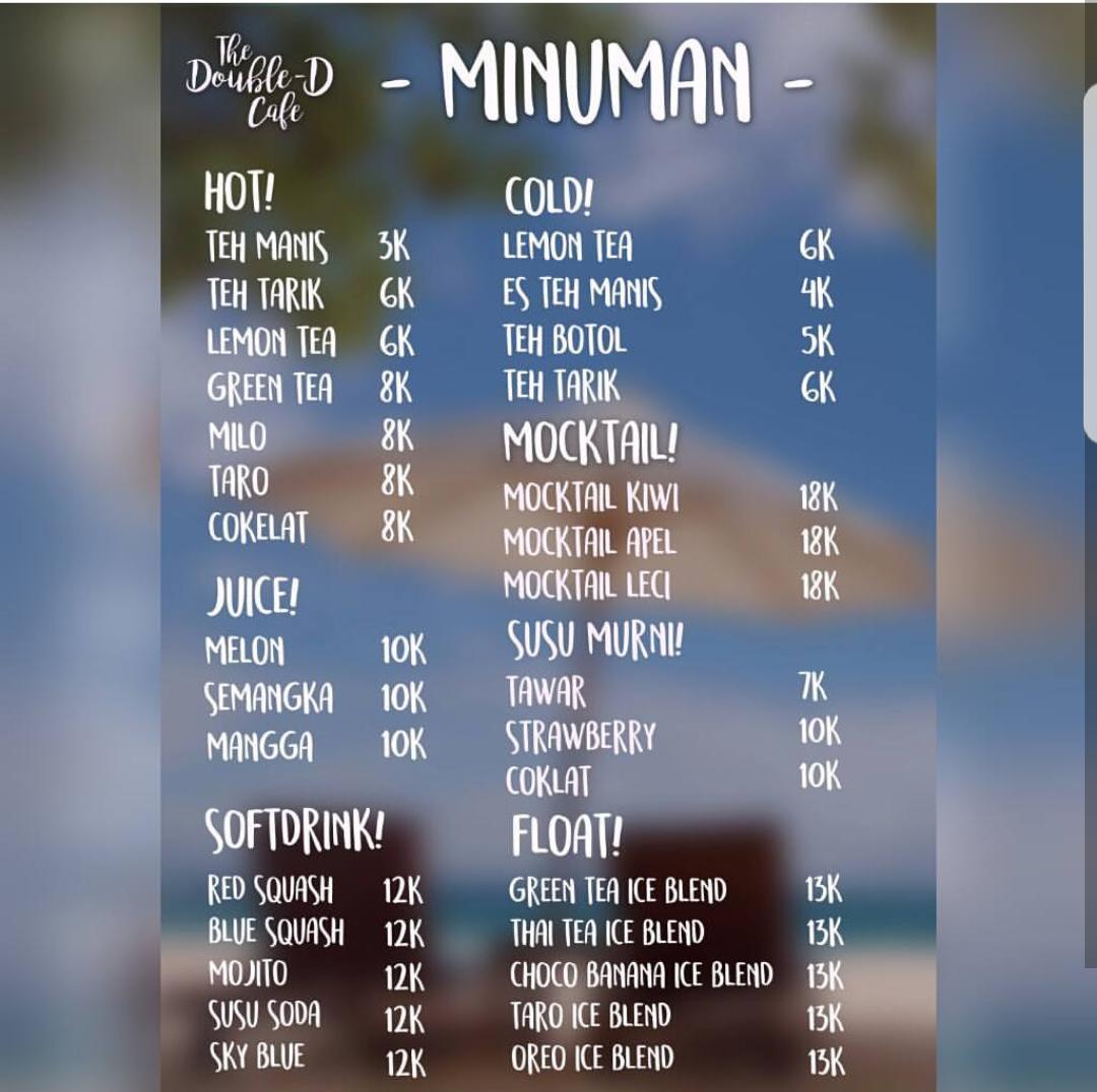 Menu at Double D cafe, Pangalengan