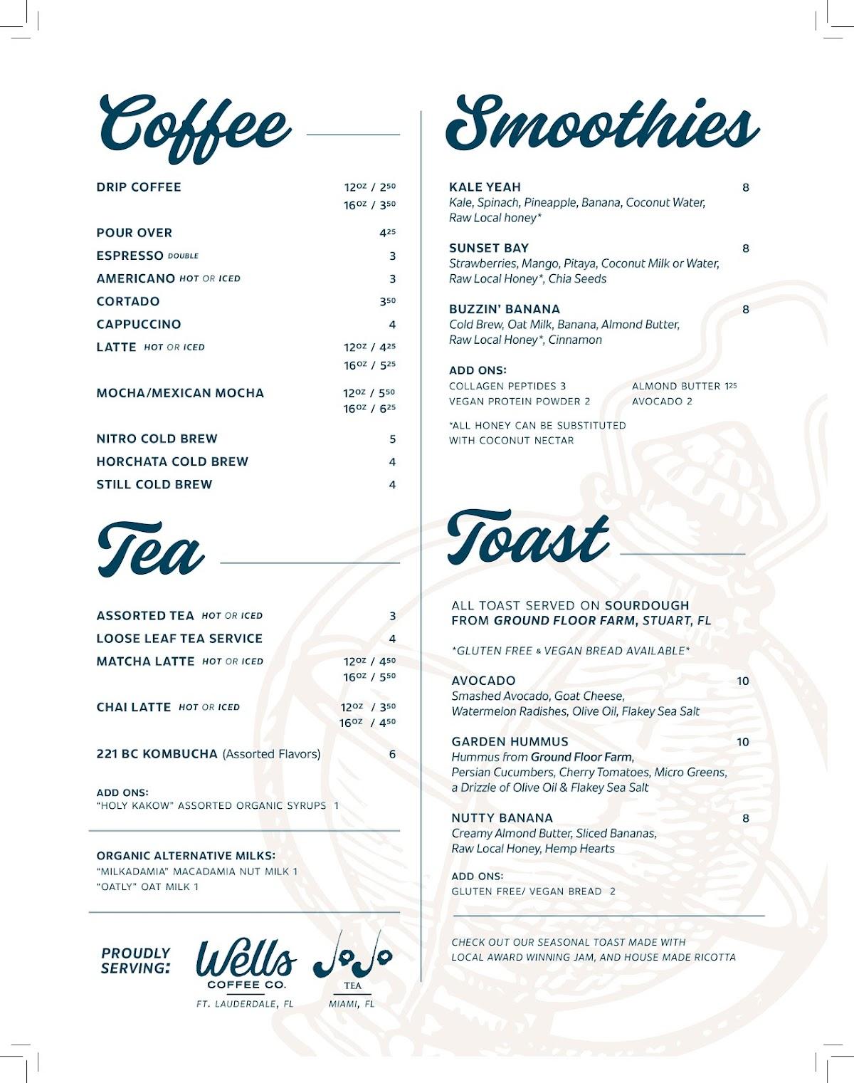 Menu at Gilbert's Coffee Bar, Stuart