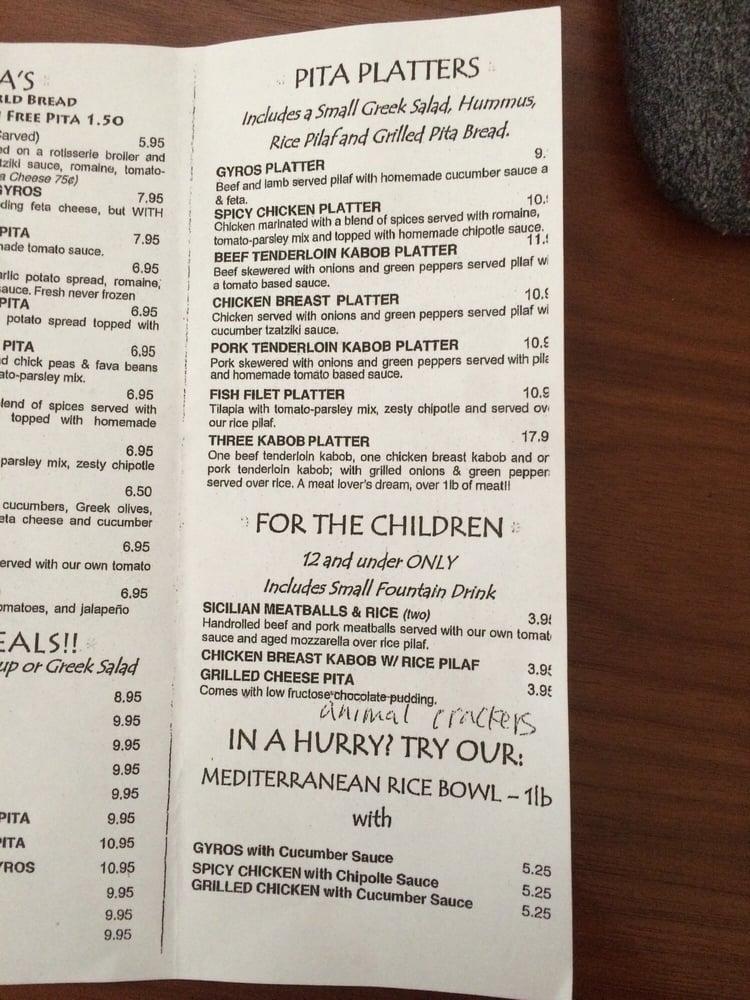 Menu at Mad Pita Express restaurant, St.