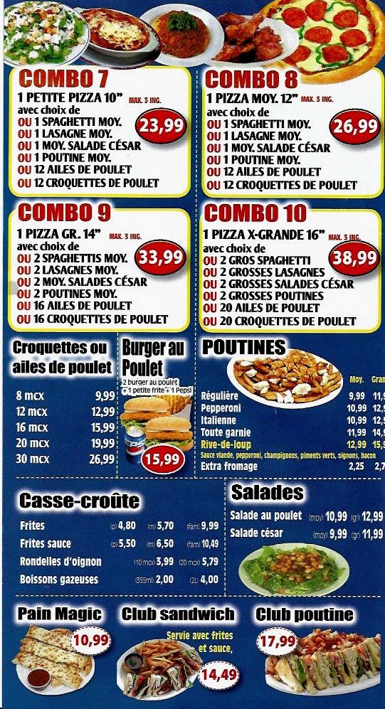 Menu at PIZZA RIVIÈRE DU LOUP restaurant, RivièreduLoup
