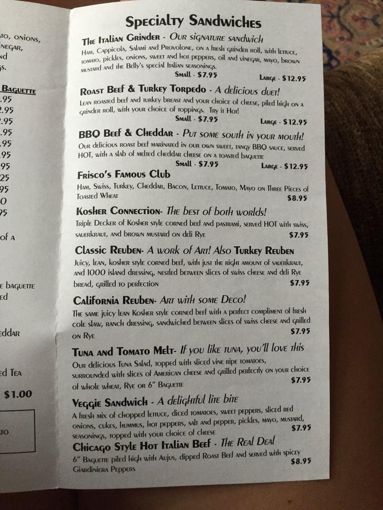 Menu at Deli Belly's cafe, Frisco
