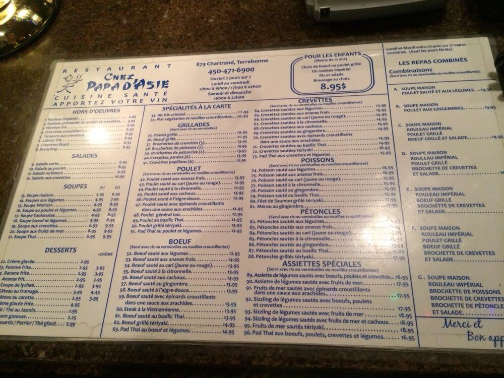 Menu At Chez Papa D Asie Restaurant Terrebonne