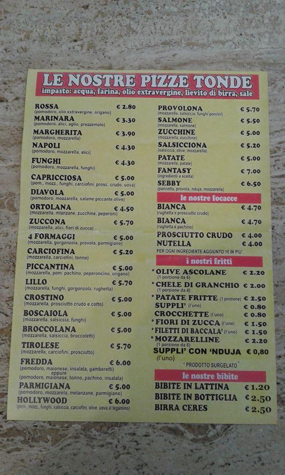 Menu di Pizza Hollywood SAS 