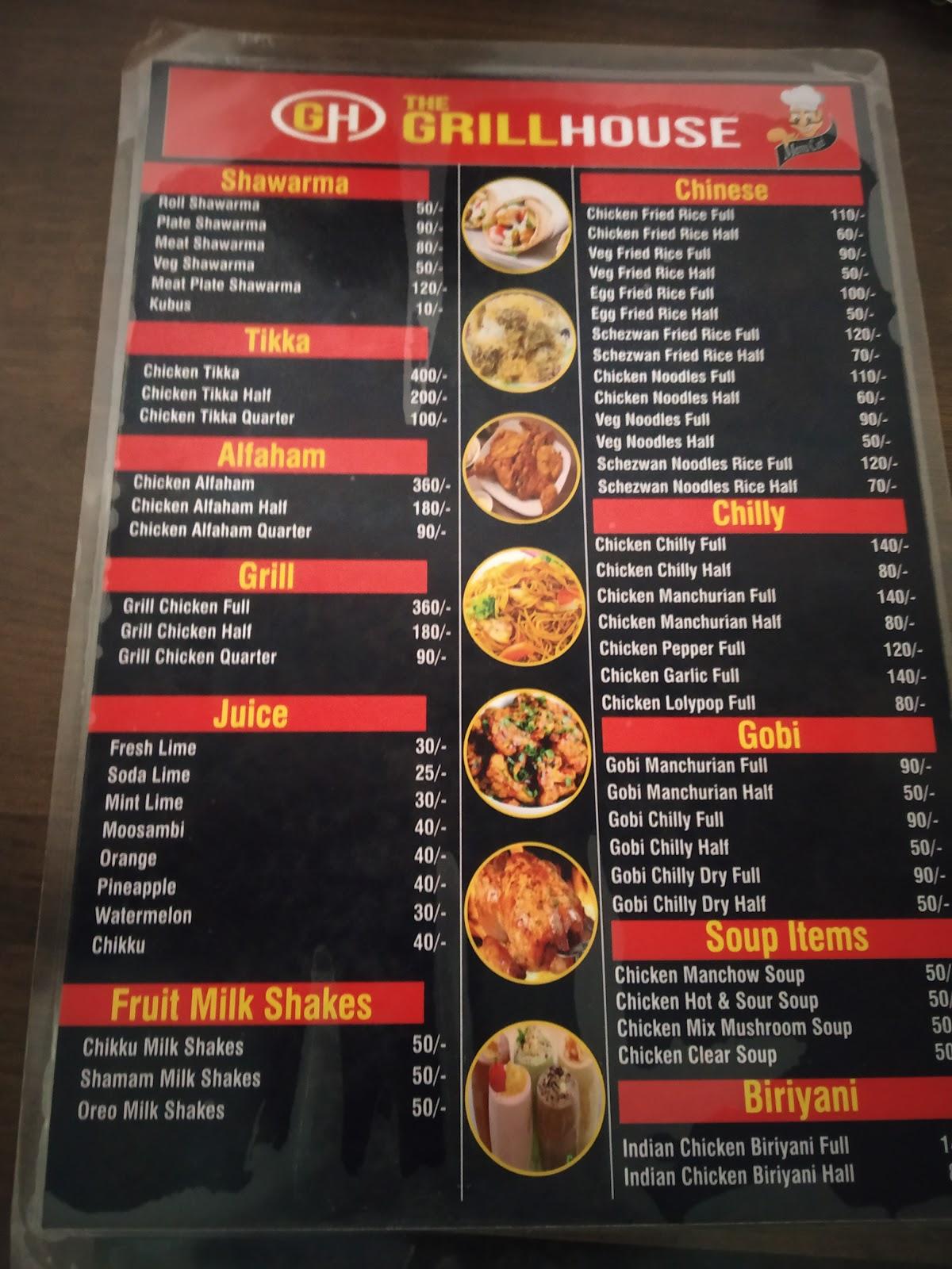 Menu at The grill house, Mangaluru