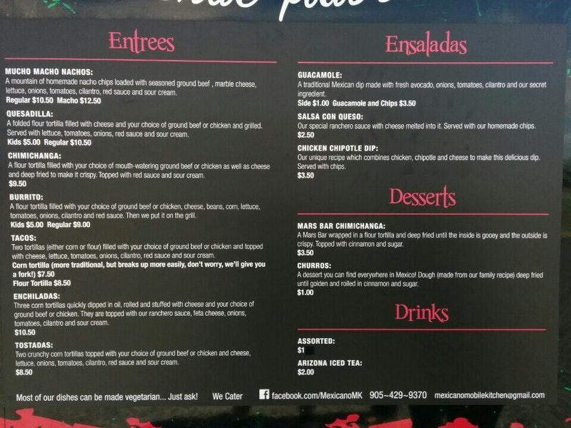 Menu at Mexicano Mobile Kitchen restaurant, Hampton, Taunton Rd