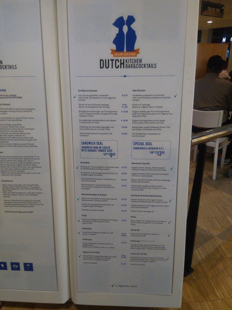 Menu at Dutch Kitchen, Schiphol