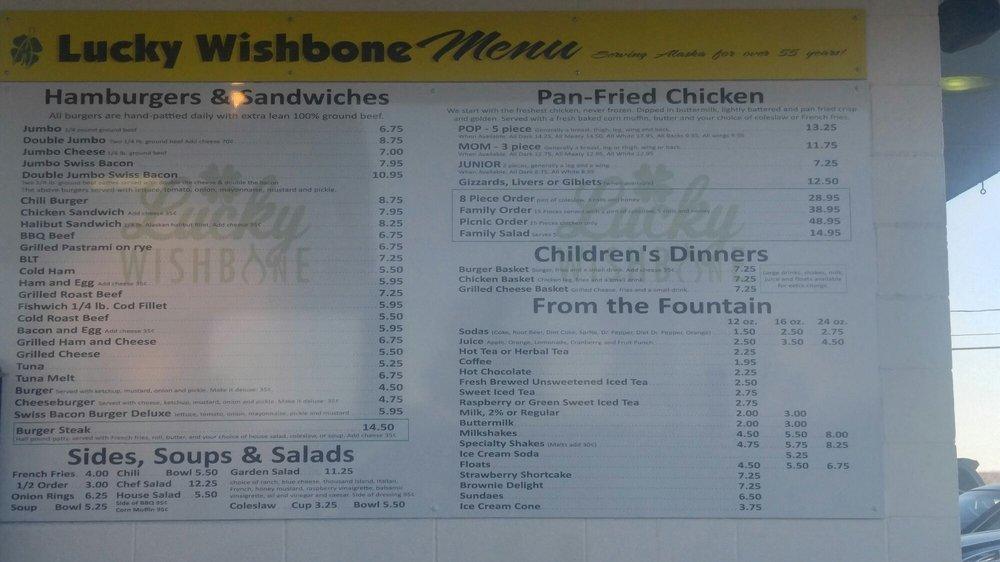 Menu at Lucky Wishbone restaurant, Anchorage