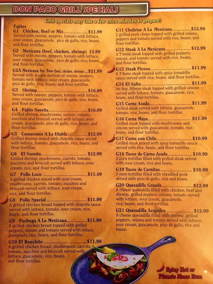 Menu at Don Paco Mexican Restaurant LLC, Buckhannon
