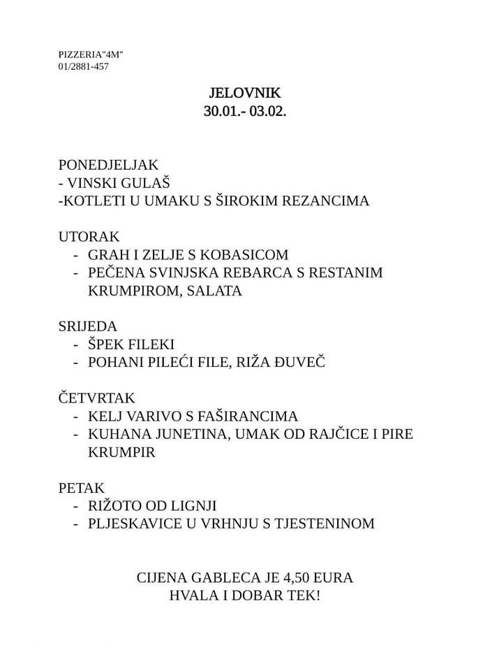 Menu di Pizzeria "4M" 