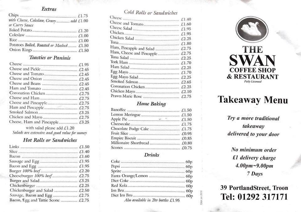 Menu at The Swan Restaurant Troon, Troon