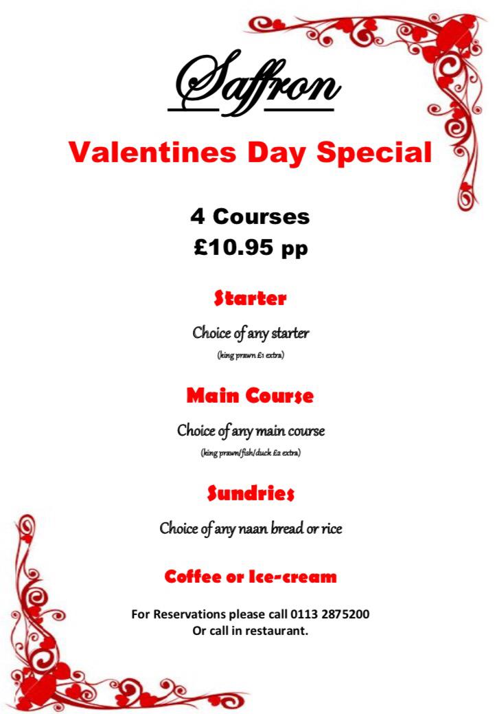 Menu at Saffron Garforth restaurant, Leeds, 71 Main St