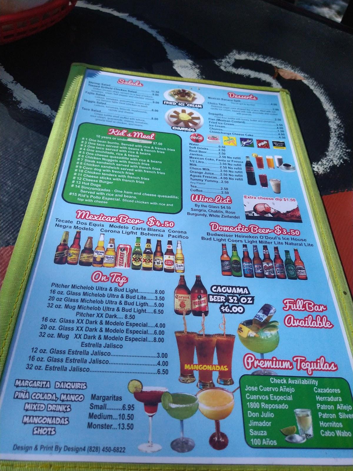 Menu at La Montaña Mexican Restaurant, Chimney Rock