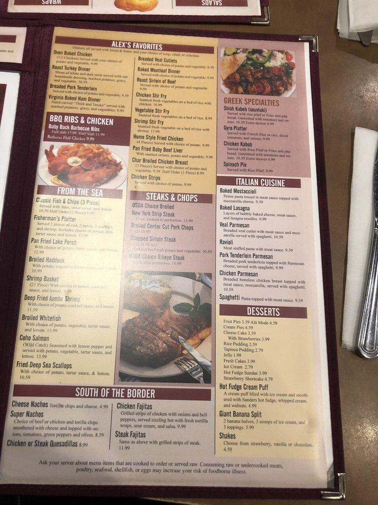 Menu at Alex's of Clinton Township restaurant, Charter Township of Clinton