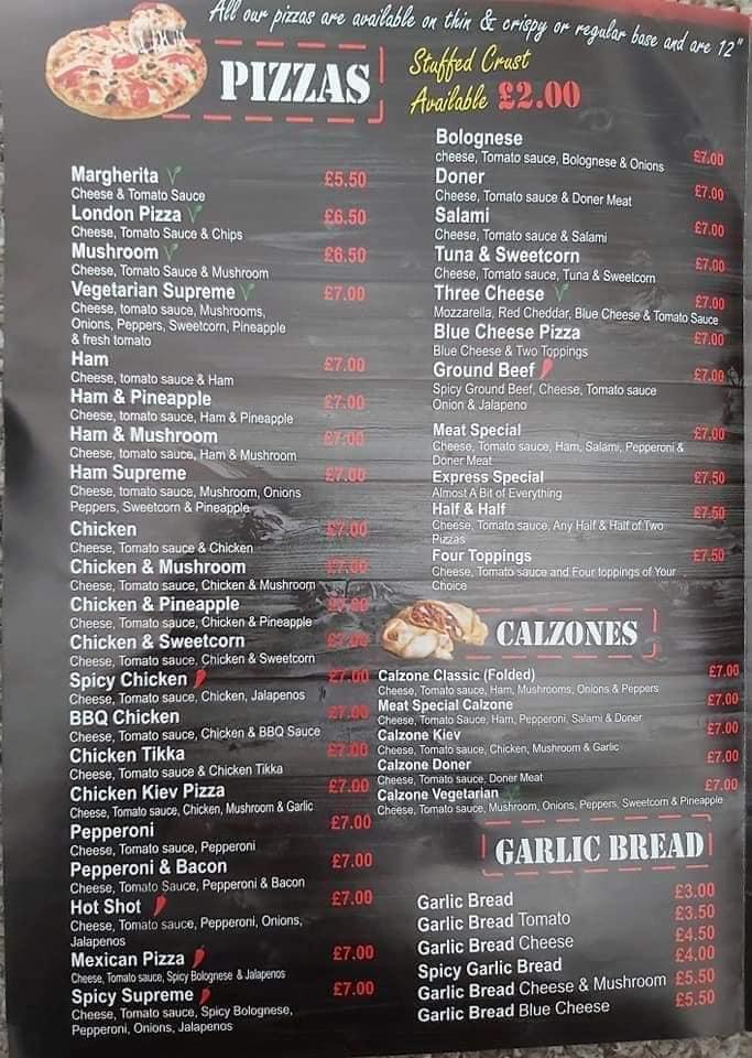 Menu at Express grill pizzeria, Malton