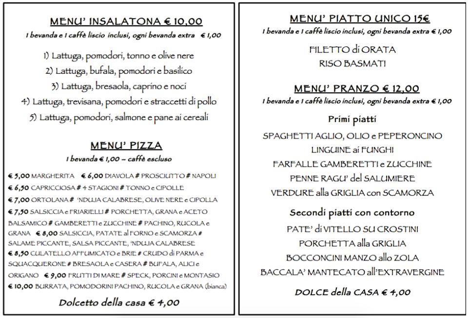 Menu di Trattoria Pizzeria Il Timone 