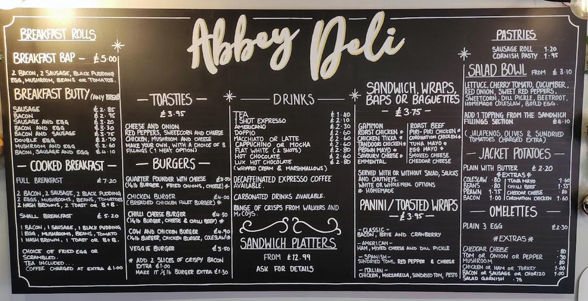 the abbey bar and kitchen menu