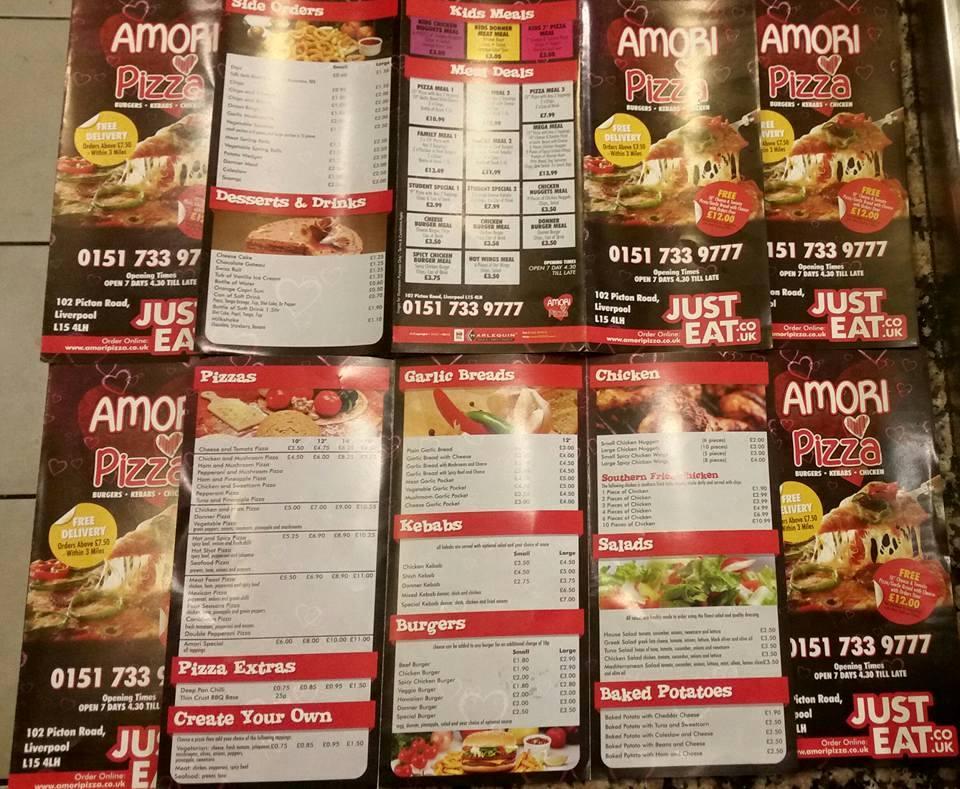 Menu at Amori Pizza pizzeria, Liverpool
