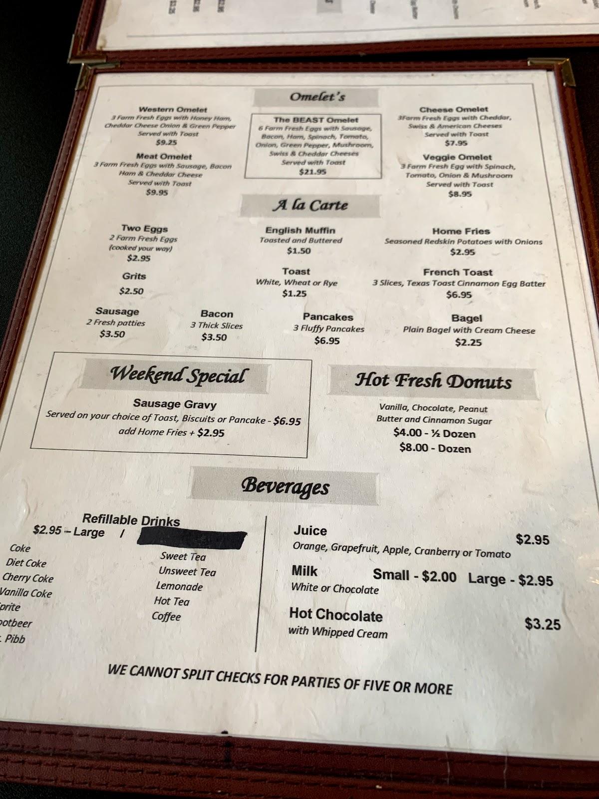 Menu at Country Café restaurant, Harpers Ferry