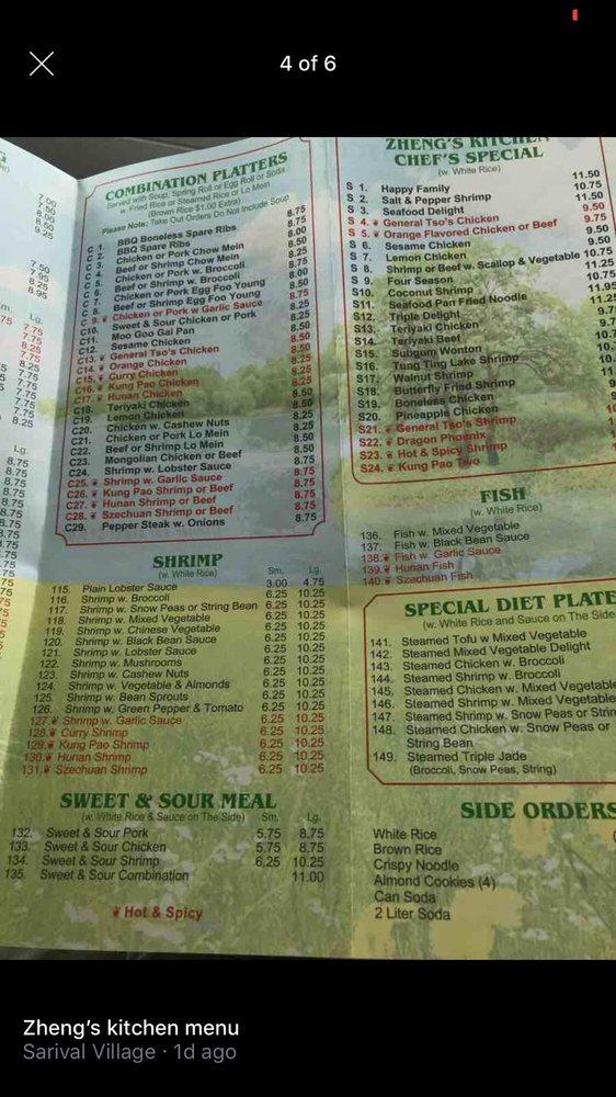 Menu at Zheng's Chinese Kitchen restaurant, Goodyear