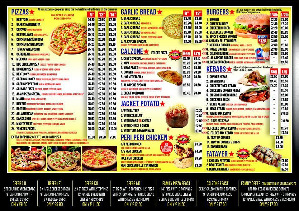 Menu at Al Capone Hindley fast food, Wigan, 56 Market St