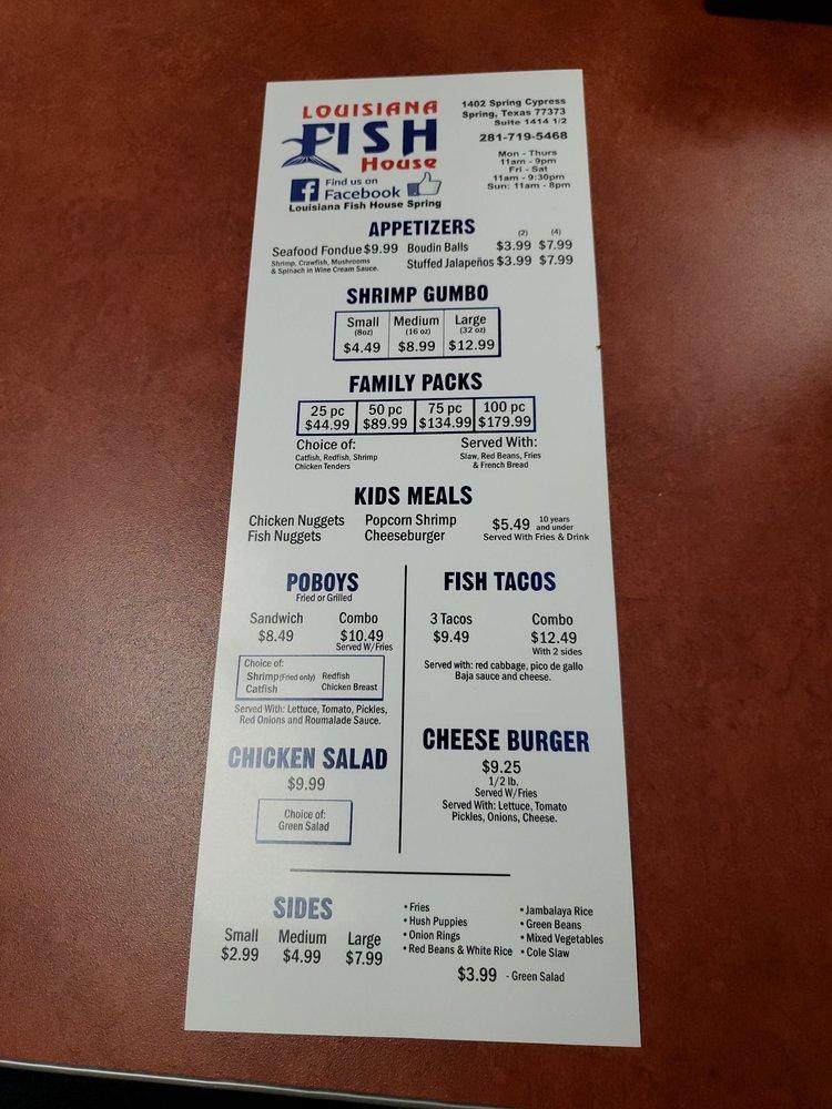 Menu at Louisiana Fish House restaurant, Spring
