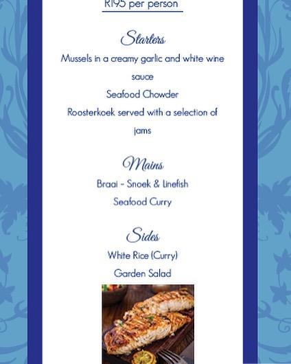 Menu at Black Marlin Restaurant, Cape Town, Millers Point