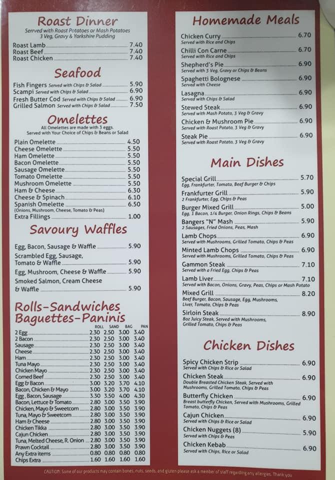 Menu at Cosy Cafe, South Benfleet