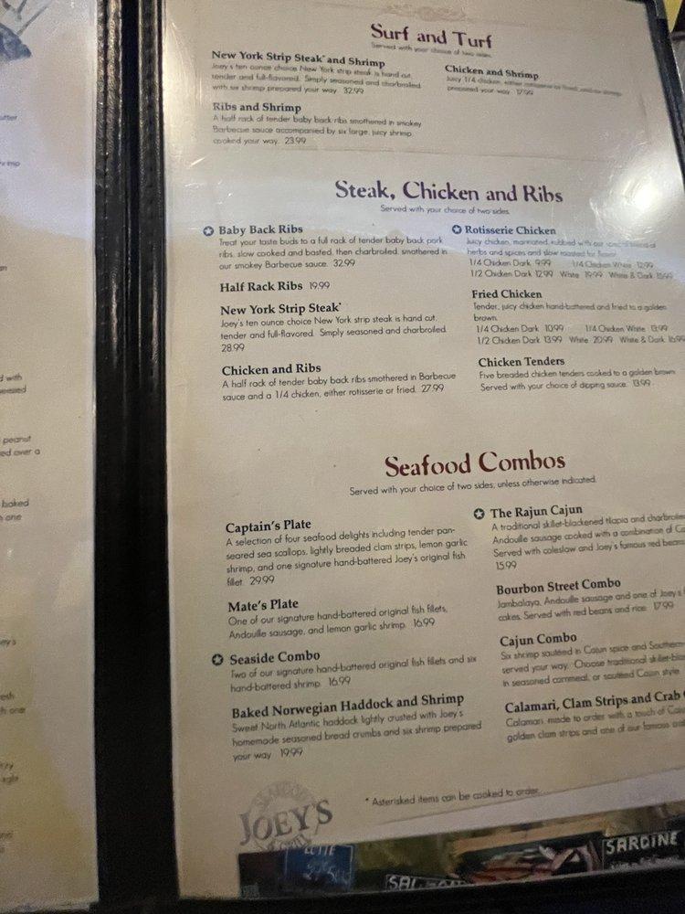 Menu At Joeys Seafood And Grill Restaurant Houghton