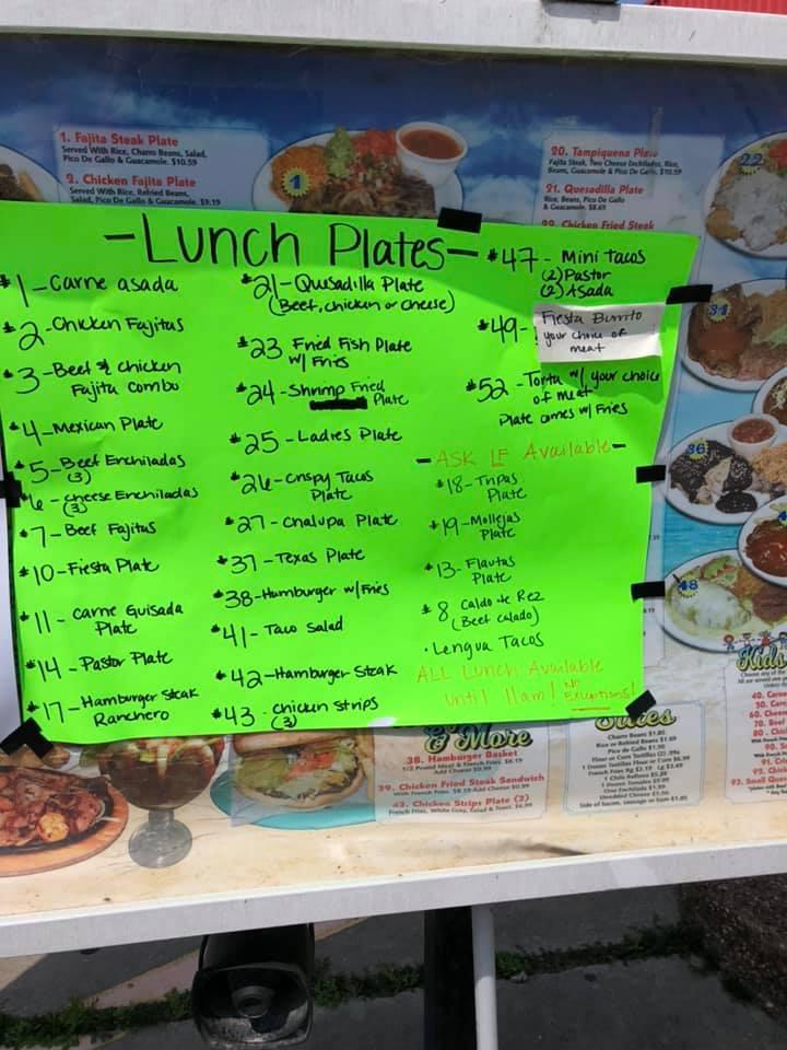 Menu at Taqueria Puerto Vallarta restaurant, Rockport