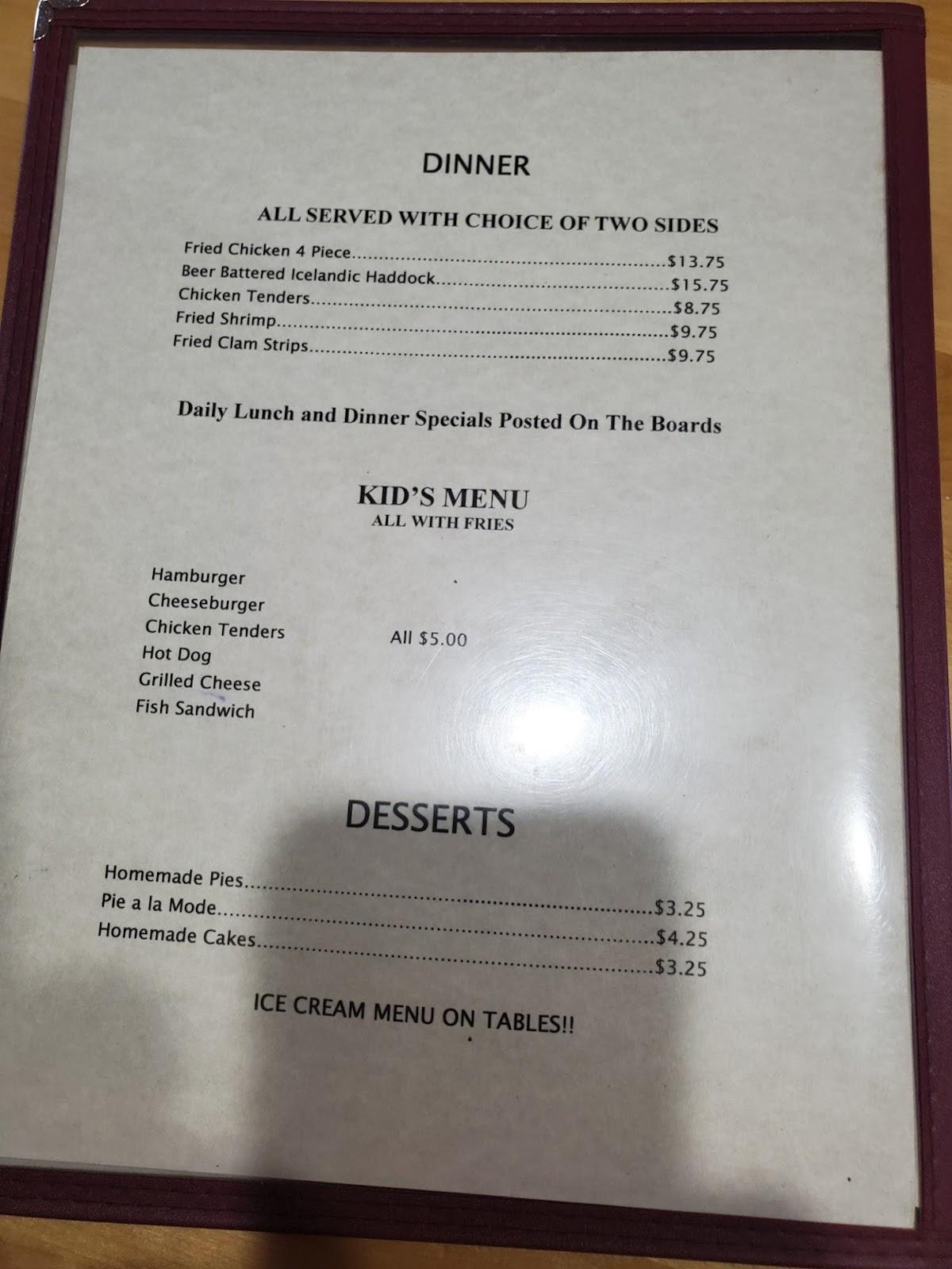 Menu at Jack's Diner pizzeria, Three Mile Bay