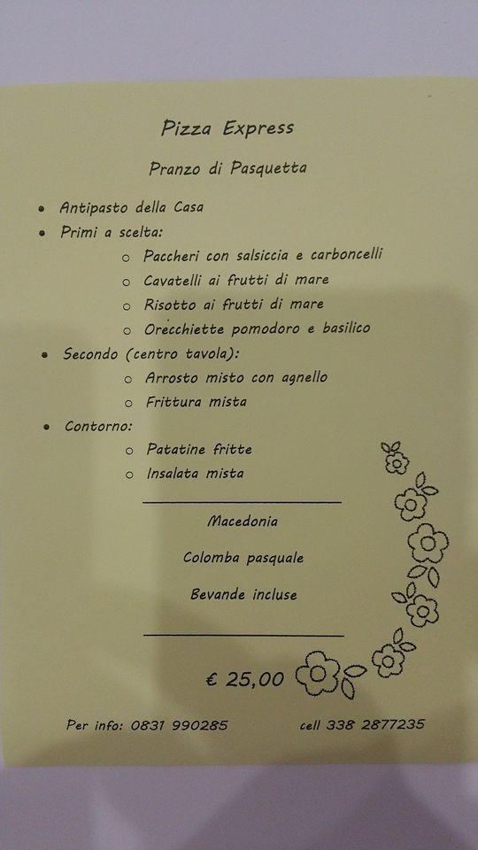 Menu at New Pizza Express pizzeria, Carovigno