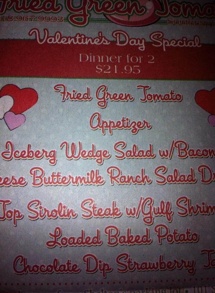 Menu at Fried Green Tomato restaurant, Stigler
