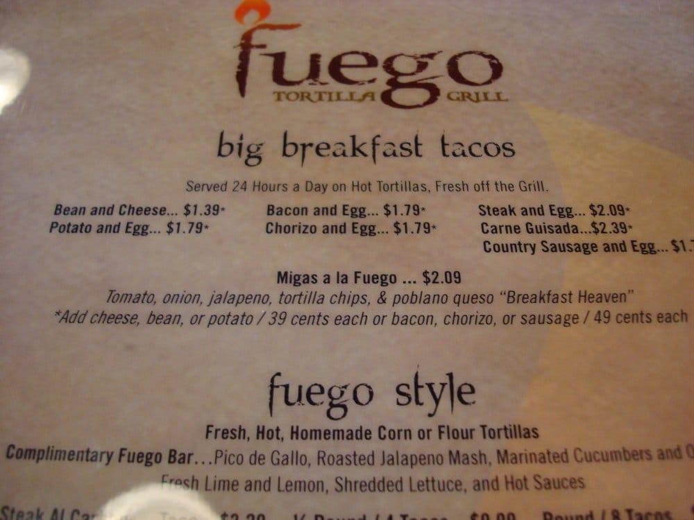 Menu at Fuego Tortilla Grill restaurant, College Station