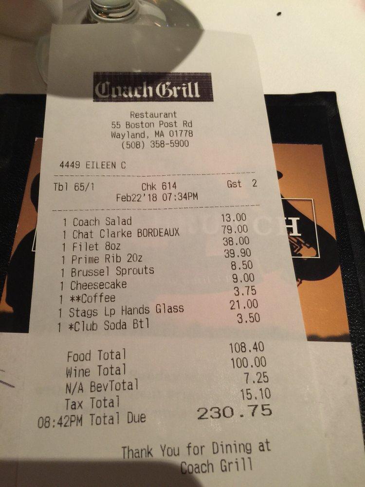 Menu at Coach Grill pub & bar, Wayland