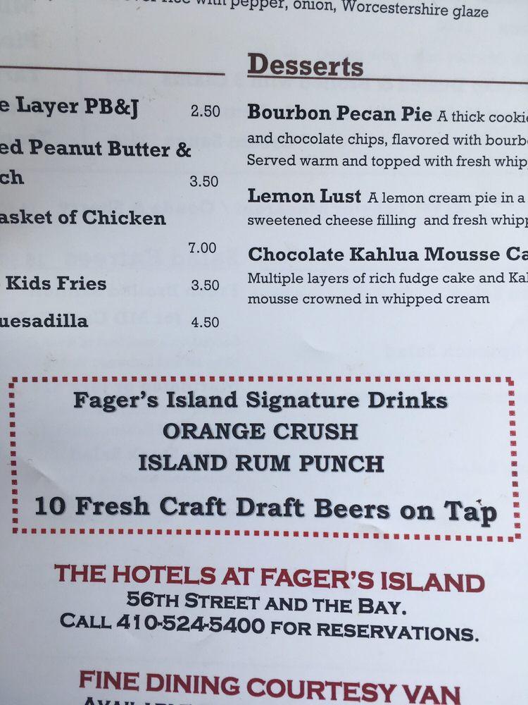 Menu at Fager's Island pub & bar, Ocean City