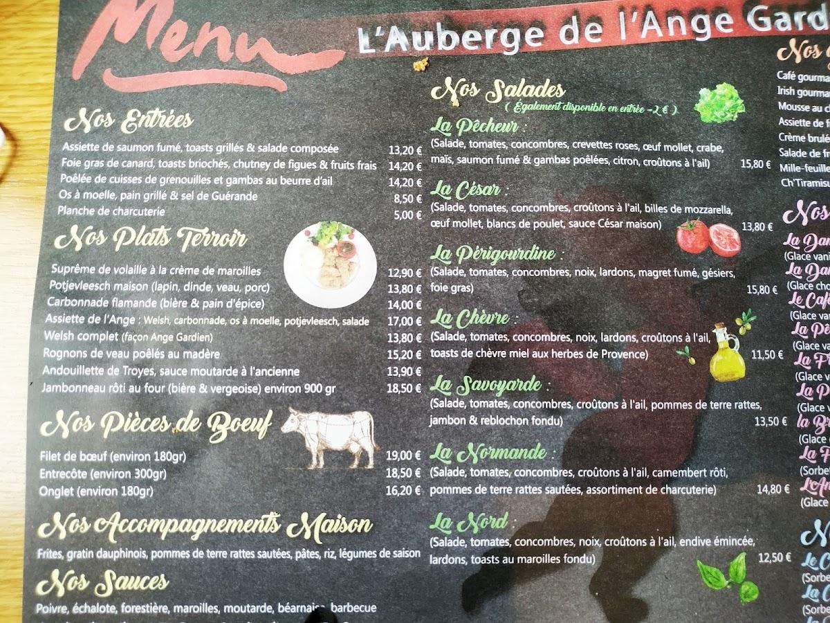 Menu au Auberge de l'Ange Gardien restaurant, BoisGrenier