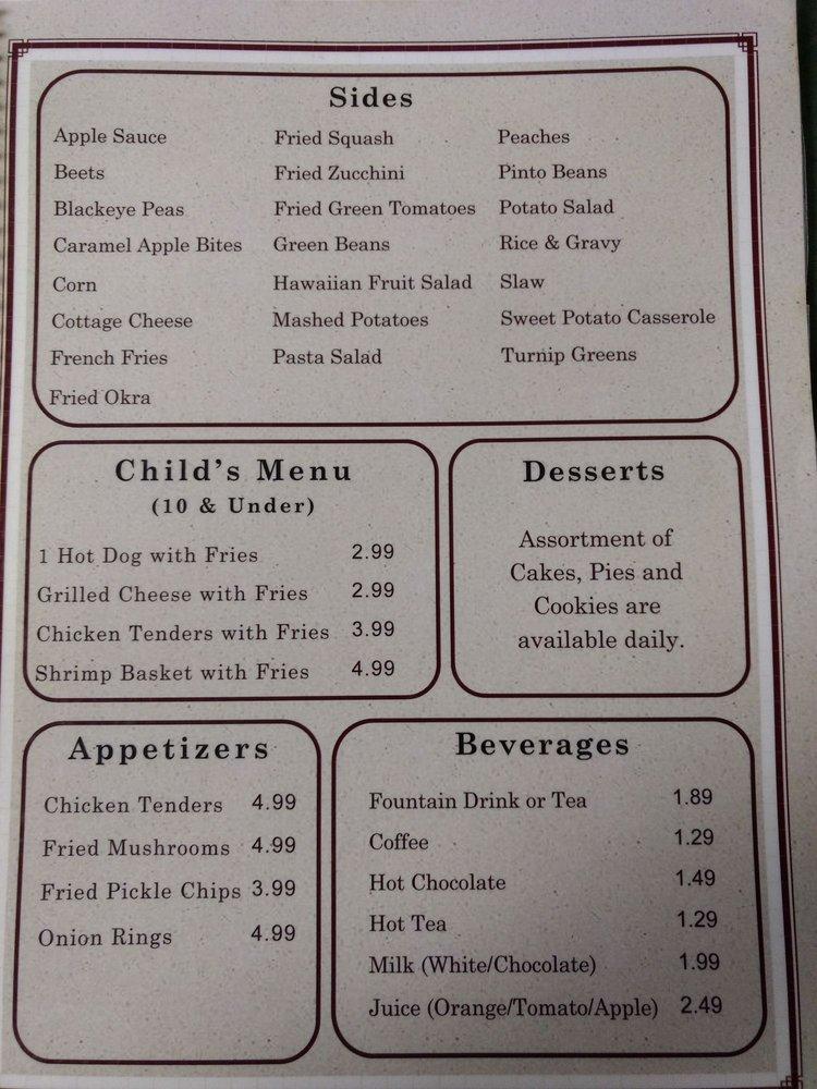 Carta de CJ's Olde Towne Restaurant, Asheboro