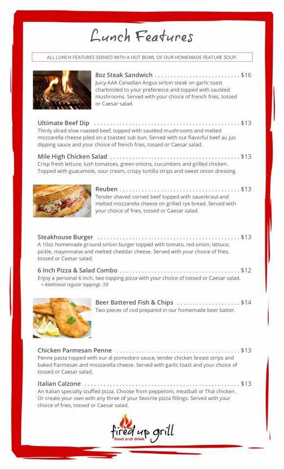 Menu at Fired Up Grill Food & Drink pizzeria, Regina