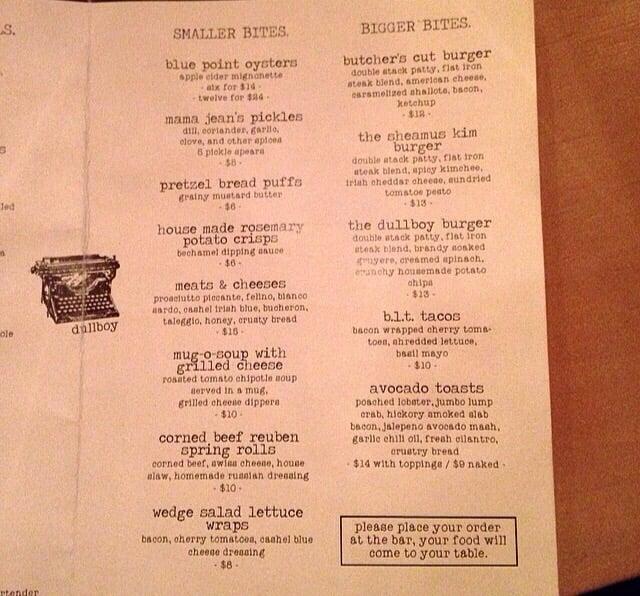 Menu at dullboy pub & bar, Jersey City